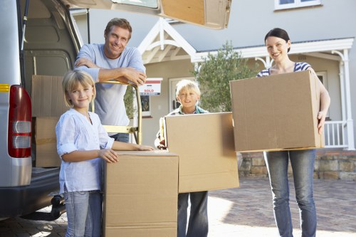 Packed boxes and moving supplies ready for a Hampstead removal job