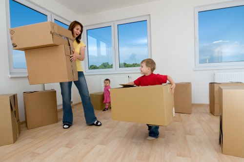 Packed boxes and furniture ready for a Hampstead relocation