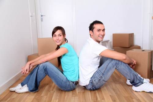 Packing boxes and furniture ready for a removal service in Hampstead